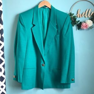Vintage Bretton Place Green One Button Closure Blazer